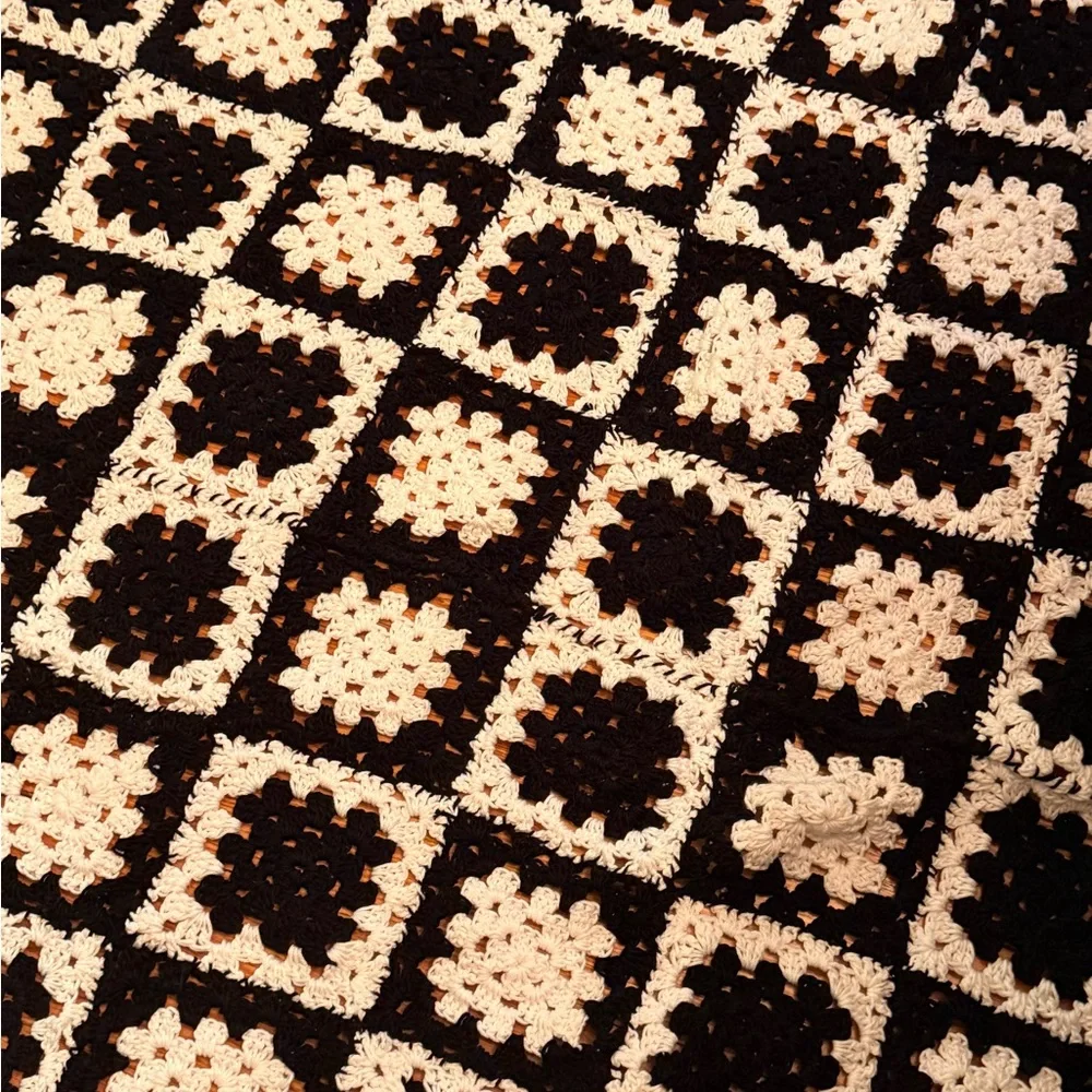 Vintage Black and White Crochet Blanket